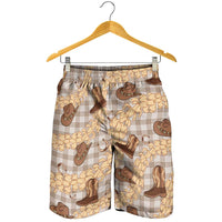 Khaki Palaka Hawaii Cowboy Shorts for Men Puakenikeni Lei Paniolo Papale Seamless Vibes LT14 - Polynesian Pride
