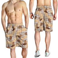 Khaki Palaka Hawaii Cowboy Shorts for Men Puakenikeni Lei Paniolo Papale Seamless Vibes LT14 - Polynesian Pride