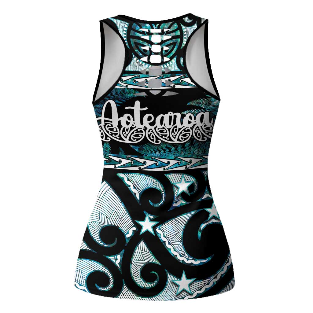 Kia Ora New Zealand Hollow Tank Top Aotearoa Proud Maori Paua Shell Silver Fern LT14 - Polynesian Pride
