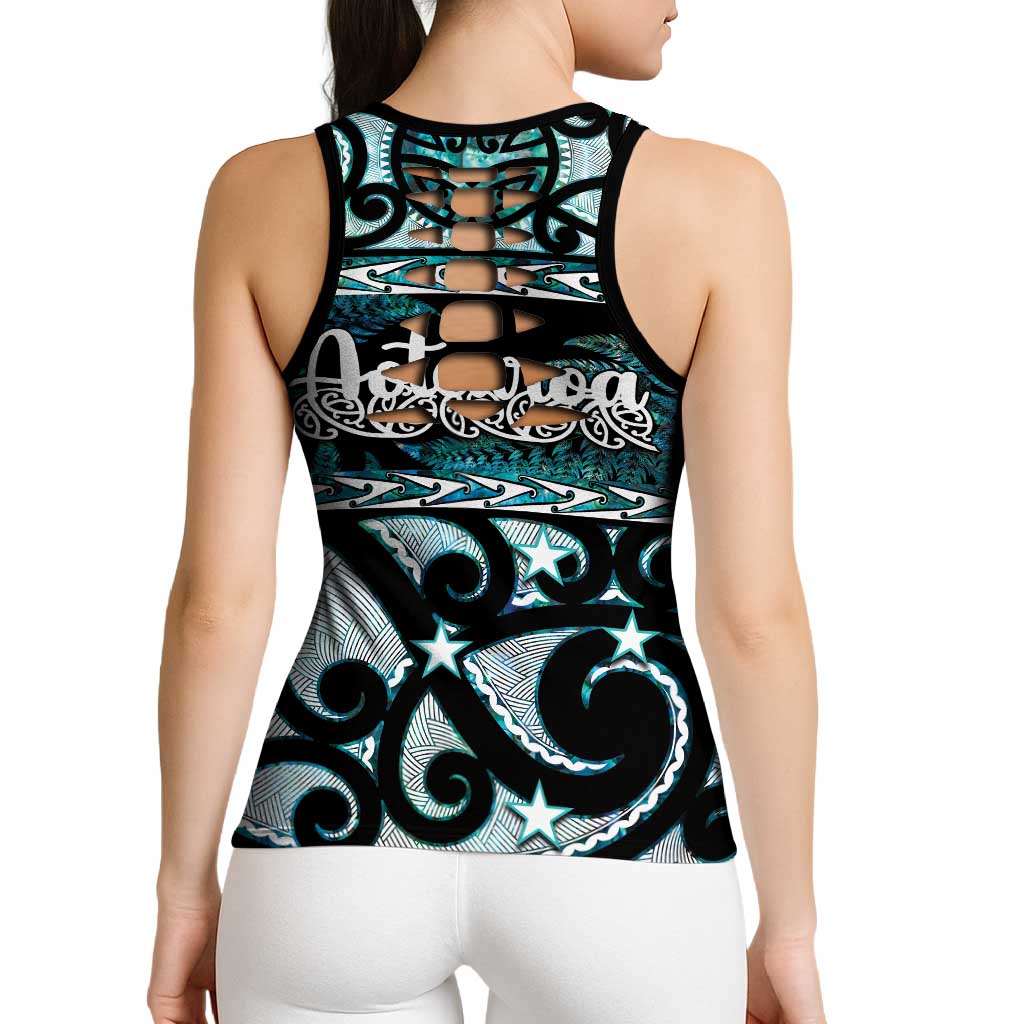 Kia Ora New Zealand Hollow Tank Top Aotearoa Proud Maori Paua Shell Silver Fern LT14 - Polynesian Pride