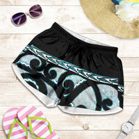 Kia Ora New Zealand Shorts for Women Aotearoa Proud Maori Paua Shell Silver Fern LT14 Black - Polynesian Pride