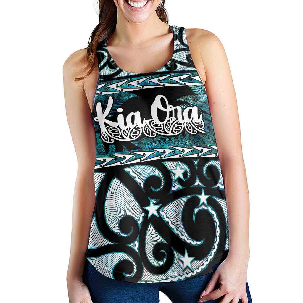 Kia Ora New Zealand Women Racerback Tank Aotearoa Proud Maori Paua Shell Silver Fern LT14 - Polynesian Pride