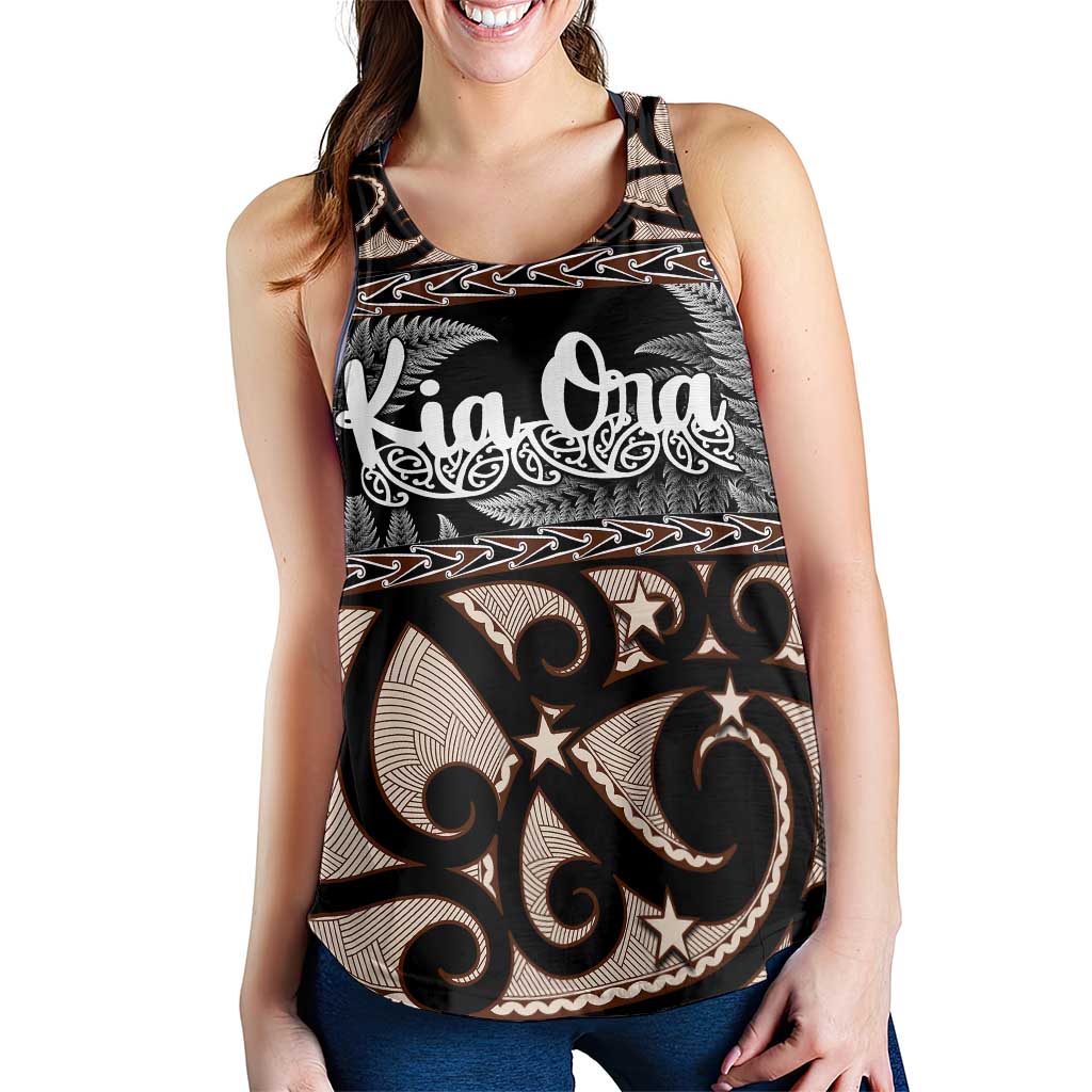 Kia Ora New Zealand Women Racerback Tank Aotearoa Proud Maori With Silver Fern LT14 - Polynesian Pride