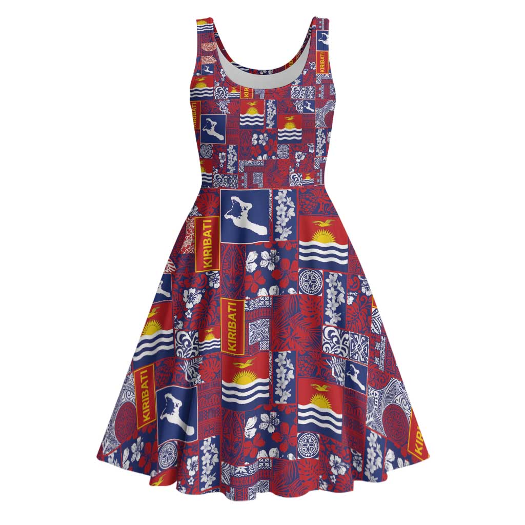 Kiribati Tekeraoi n te Kiritimati Midi Dress Pacific Patchwork Xmas Vibes LT9 Red - Polynesian Pride