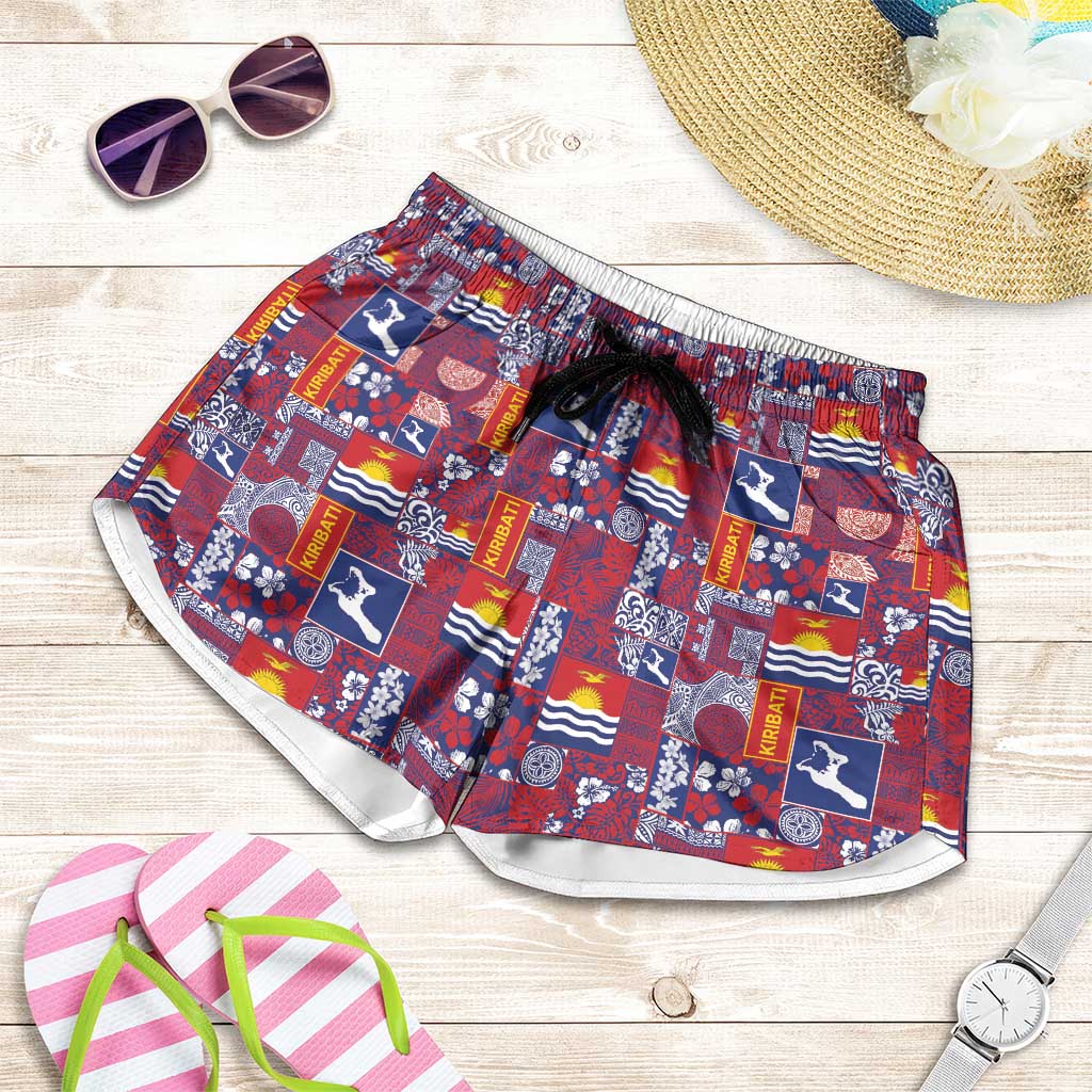 Kiribati Tekeraoi n te Kiritimati Shorts for Women Pacific Patchwork Xmas Vibes - Polynesian Pride