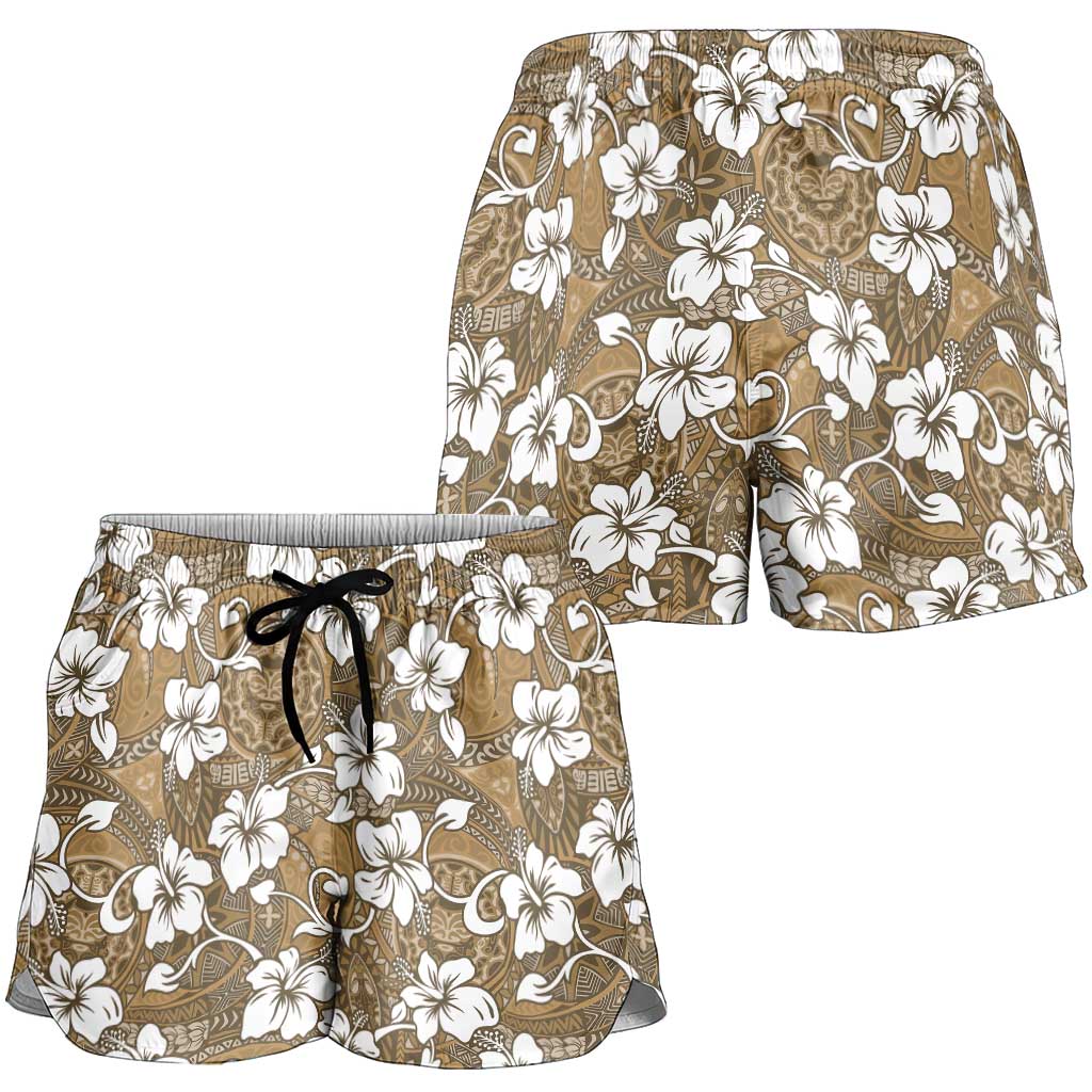 Kuvui Bula Fiji Shorts for Women Fijian Tapa Seamless Hibiscus LT14 - Polynesian Pride