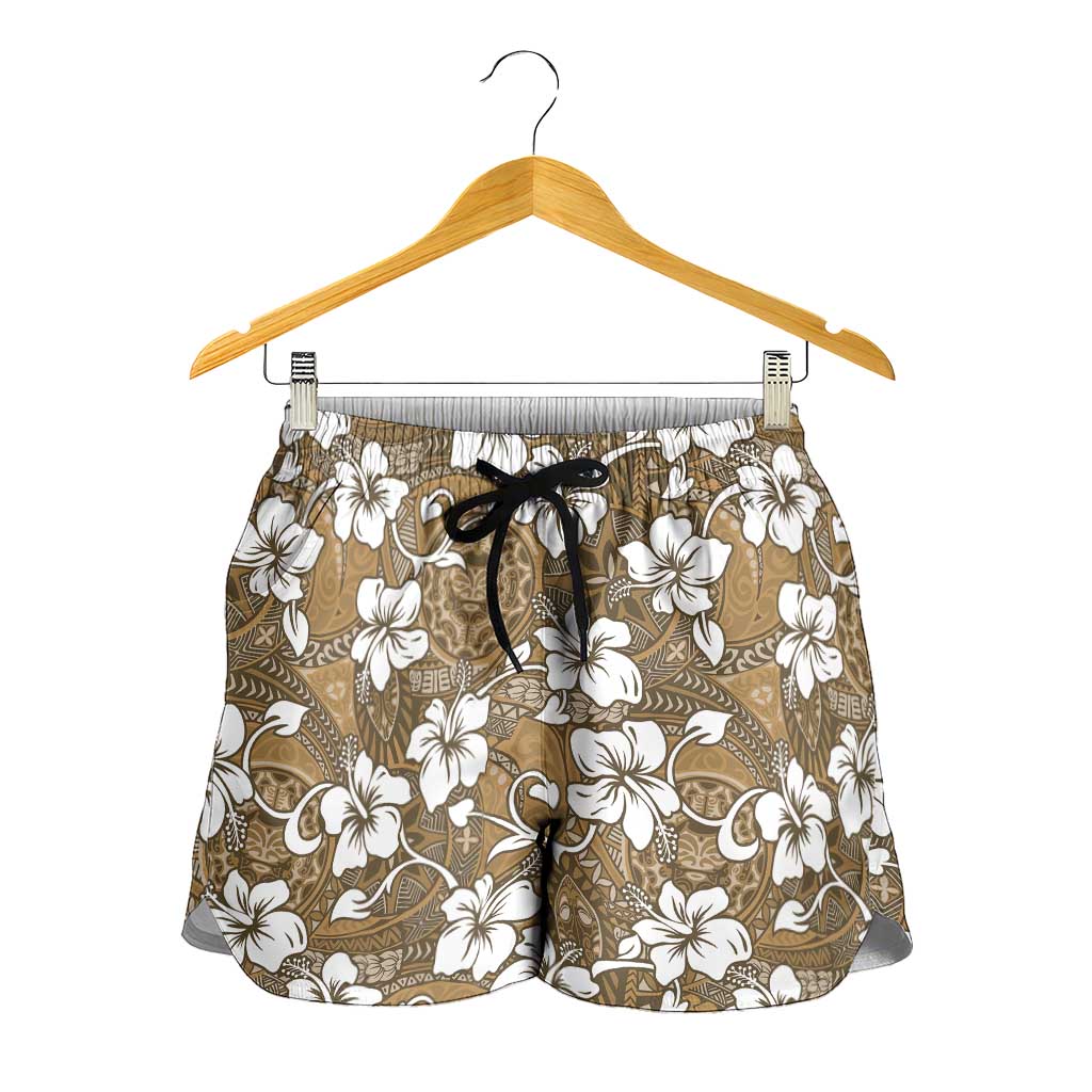 Kuvui Bula Fiji Shorts for Women Fijian Tapa Seamless Hibiscus LT14 - Polynesian Pride