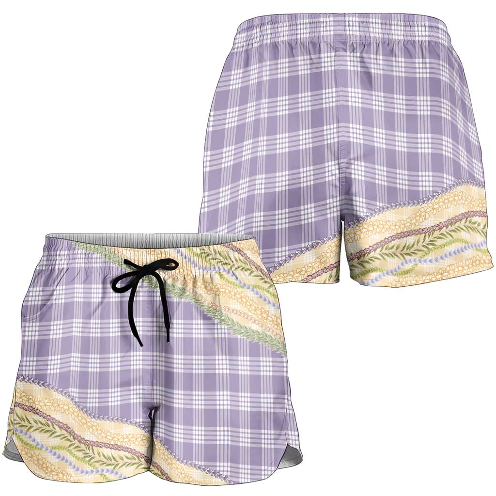 Lavender Palaka Hawaii Leis Elegant Vibes Shorts for Women LT14 - Polynesian Pride