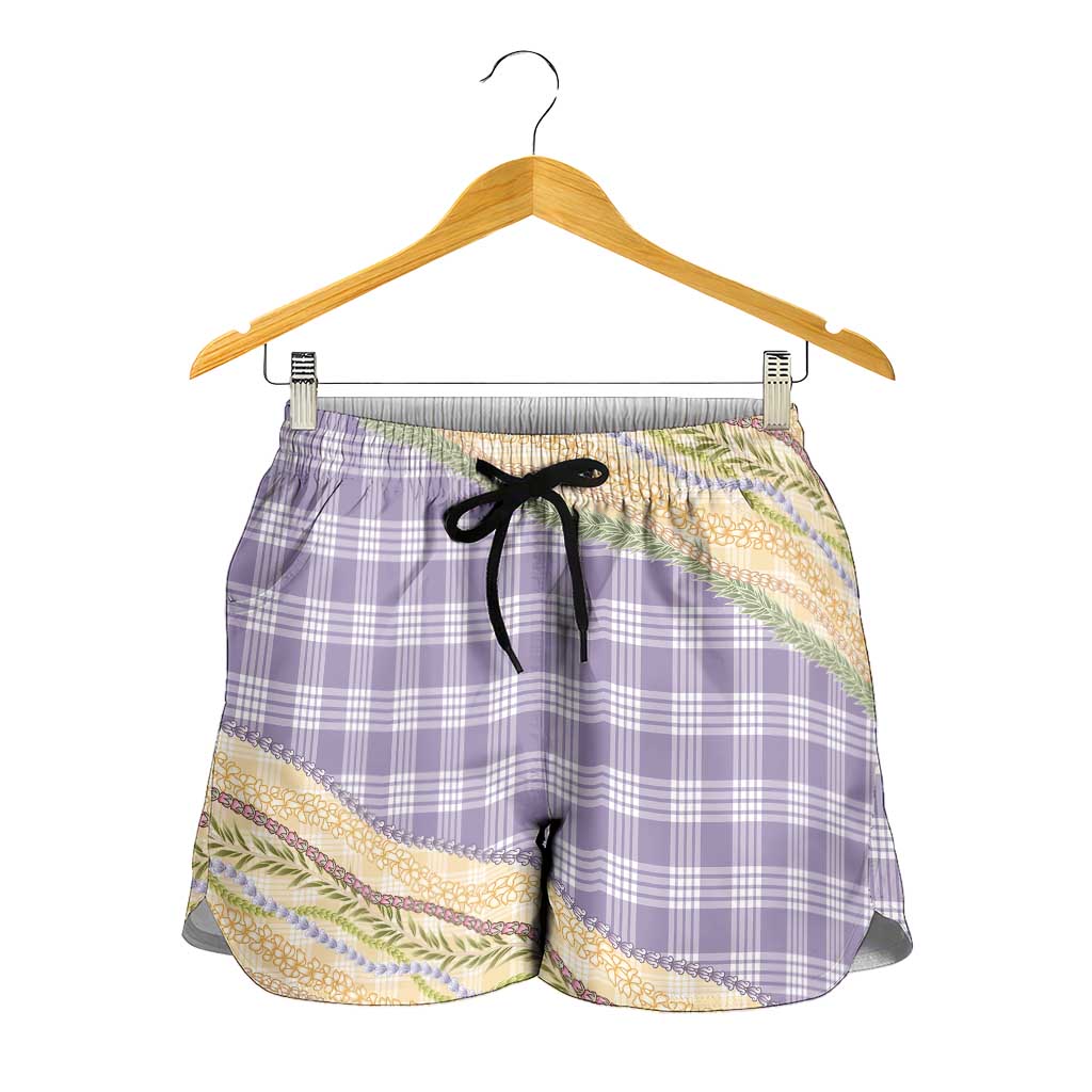 Lavender Palaka Hawaii Leis Elegant Vibes Shorts for Women LT14 - Polynesian Pride