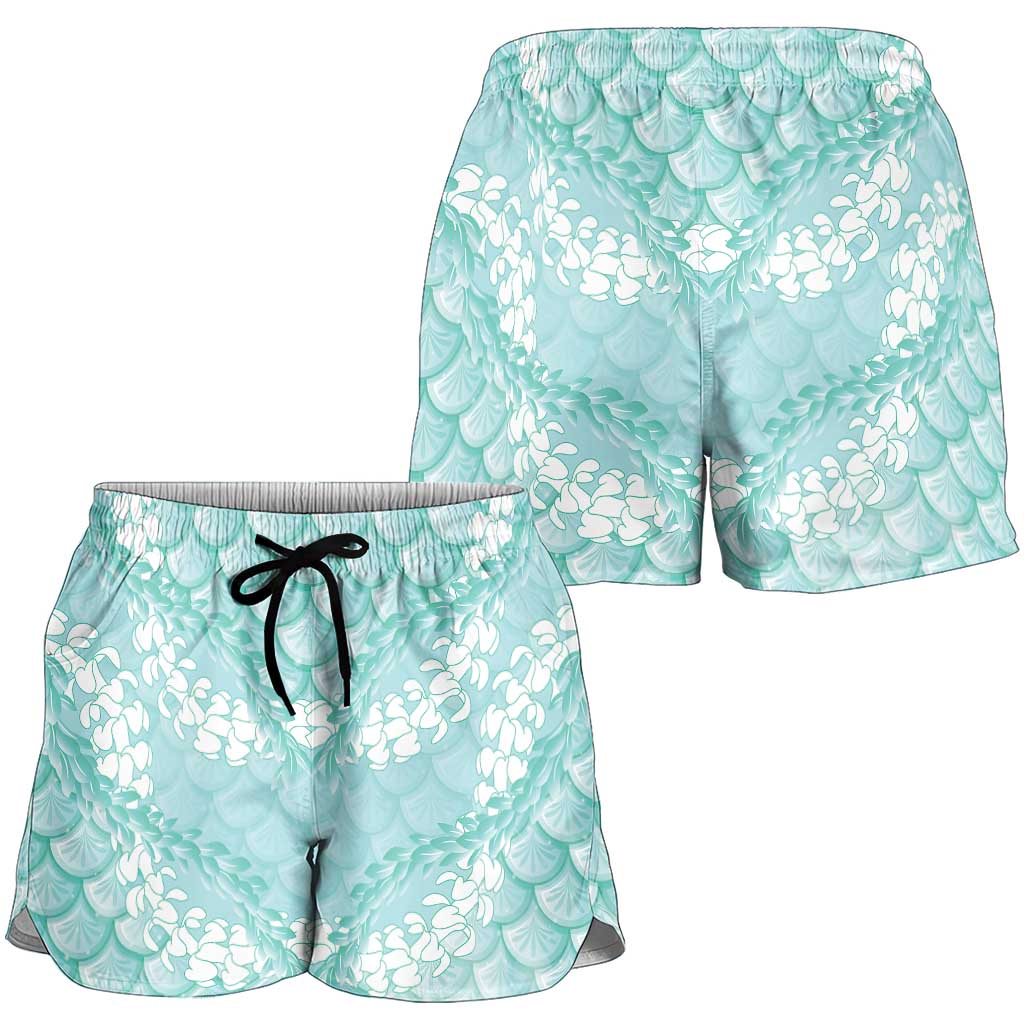Light Turquoise Mermaid Puakenikeni Maile Lei Shorts for Women
