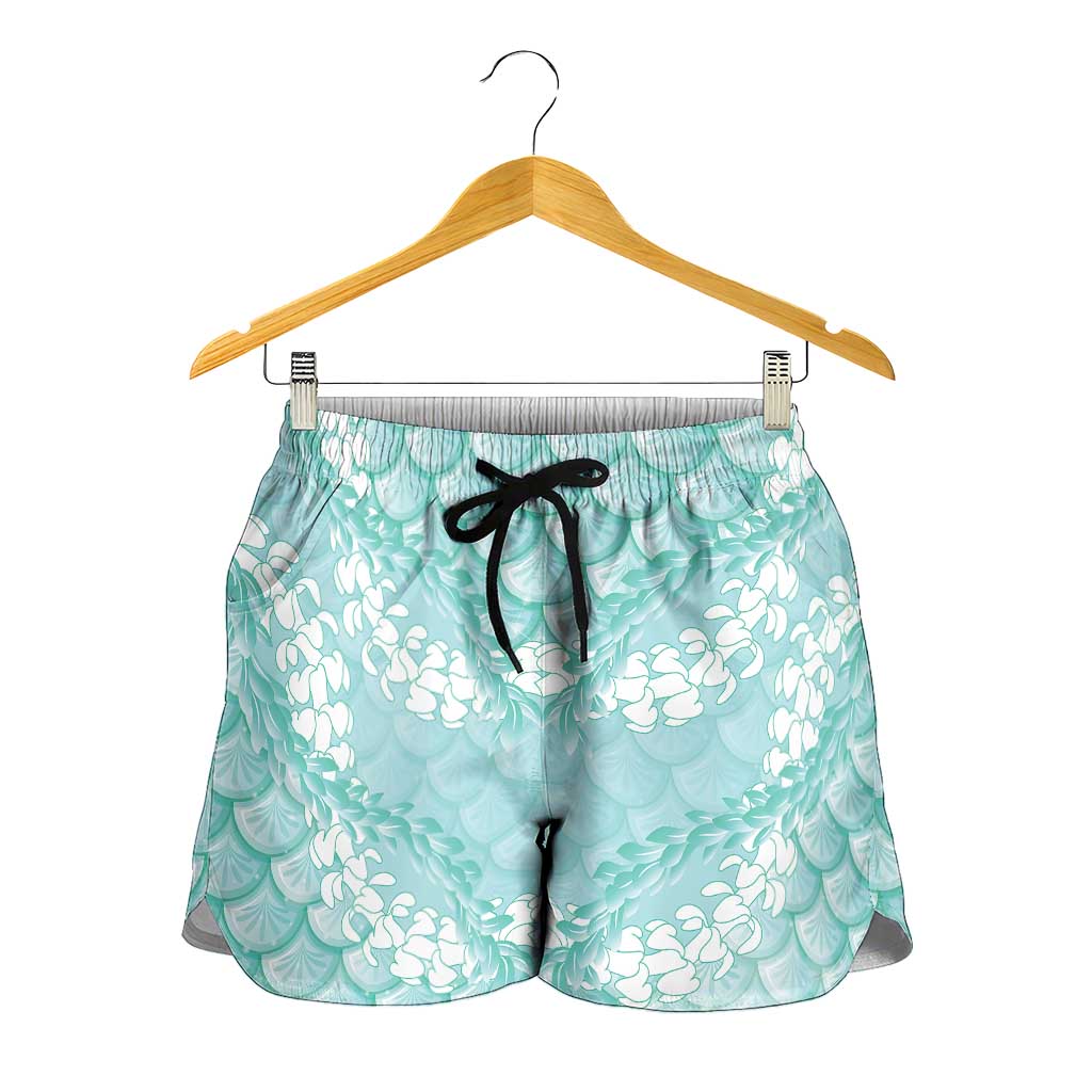 Light Turquoise Mermaid Puakenikeni Maile Lei Shorts for Women