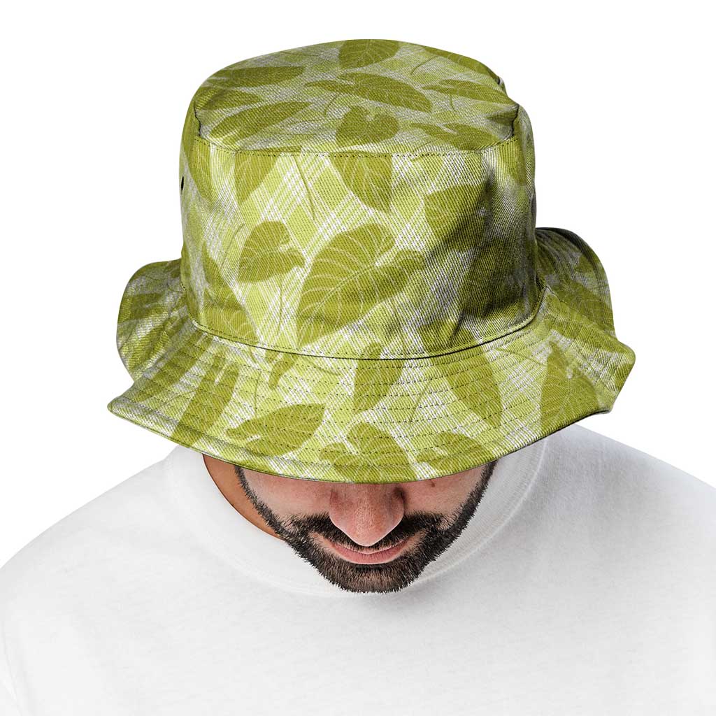 Lime Green Hawaii Kalo Palaka Motifs Bucket Hat Hawaiian Taro Leaves Elegant Vibes LT14 - Polynesian Pride