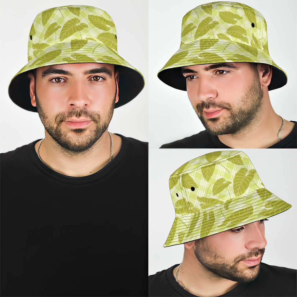 Lime Green Hawaii Kalo Palaka Motifs Bucket Hat Hawaiian Taro Leaves Elegant Vibes LT14 - Polynesian Pride