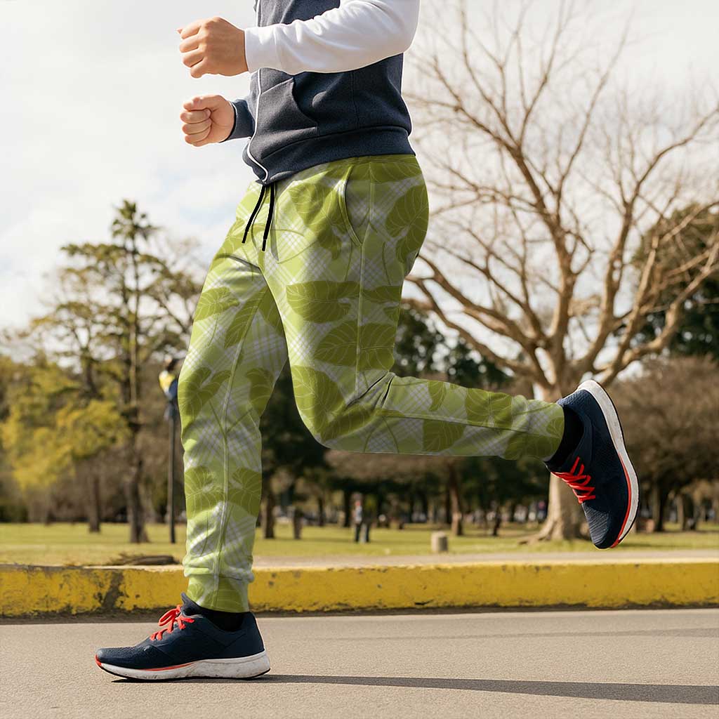 Lime Green Hawaii Kalo Palaka Motifs Jogger Pants Hawaiian Taro Leaves Elegant Vibes