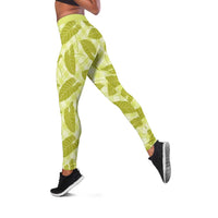 Lime Green Hawaii Kalo Palaka Motifs Leggings Hawaiian Taro Leaves Elegant Vibes LT14 Lime Green - Polynesian Pride