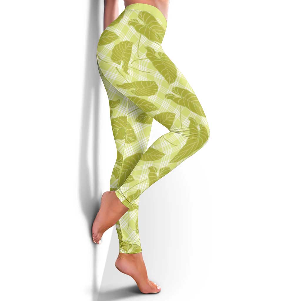 Lime Green Hawaii Kalo Palaka Motifs Leggings Hawaiian Taro Leaves Elegant Vibes LT14 - Polynesian Pride