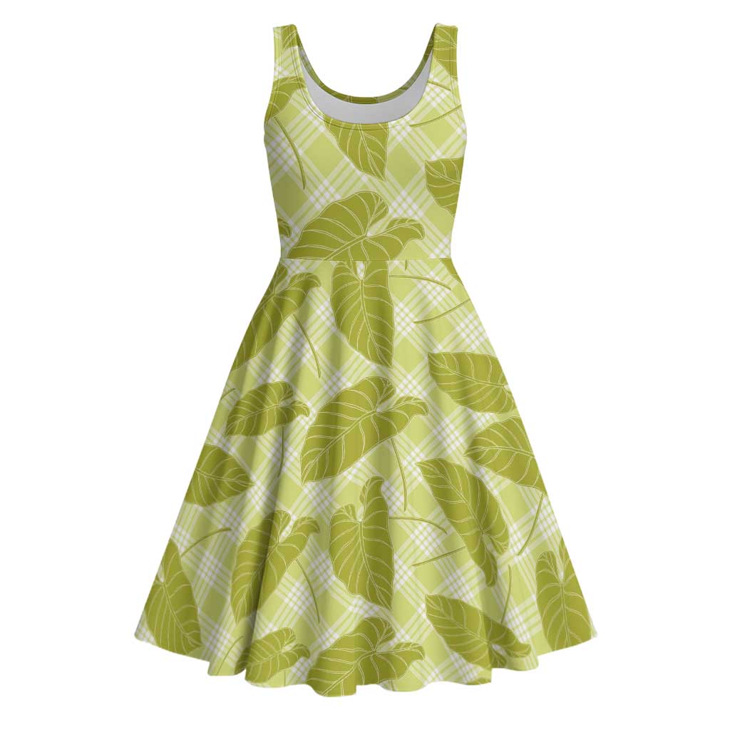 Lime Green Hawaii Kalo Palaka Motifs Midi Dress Hawaiian Taro Leaves Elegant Vibes LT14 Lime Green - Polynesian Pride