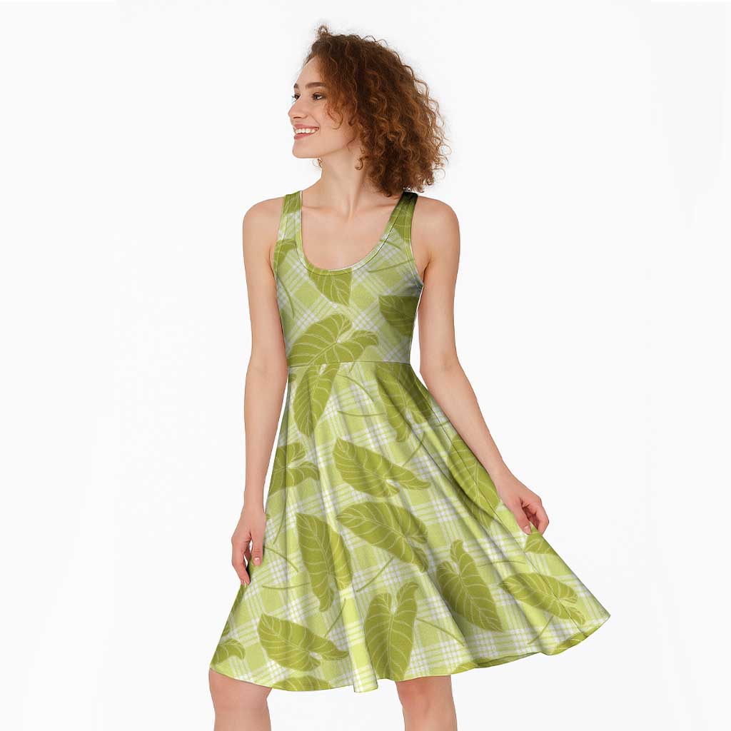 Lime Green Hawaii Kalo Palaka Motifs Midi Dress Hawaiian Taro Leaves Elegant Vibes LT14 - Polynesian Pride