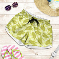 Lime Green Hawaii Kalo Palaka Motifs Shorts for Women Hawaiian Taro Leaves Elegant Vibes LT14 Lime Green - Polynesian Pride