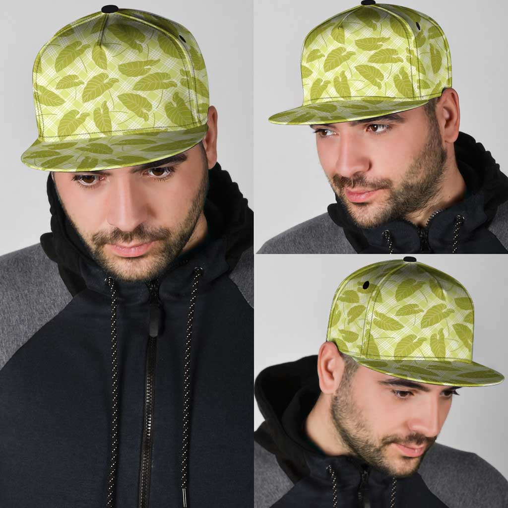 Lime Green Hawaii Kalo Palaka Motifs Snapback Cap Hawaiian Taro Leaves Elegant Vibes