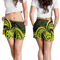 Lime Green New Zealand Mangopare Shorts for Women Aotearoa Maori Koru Style LT14 - Polynesian Pride