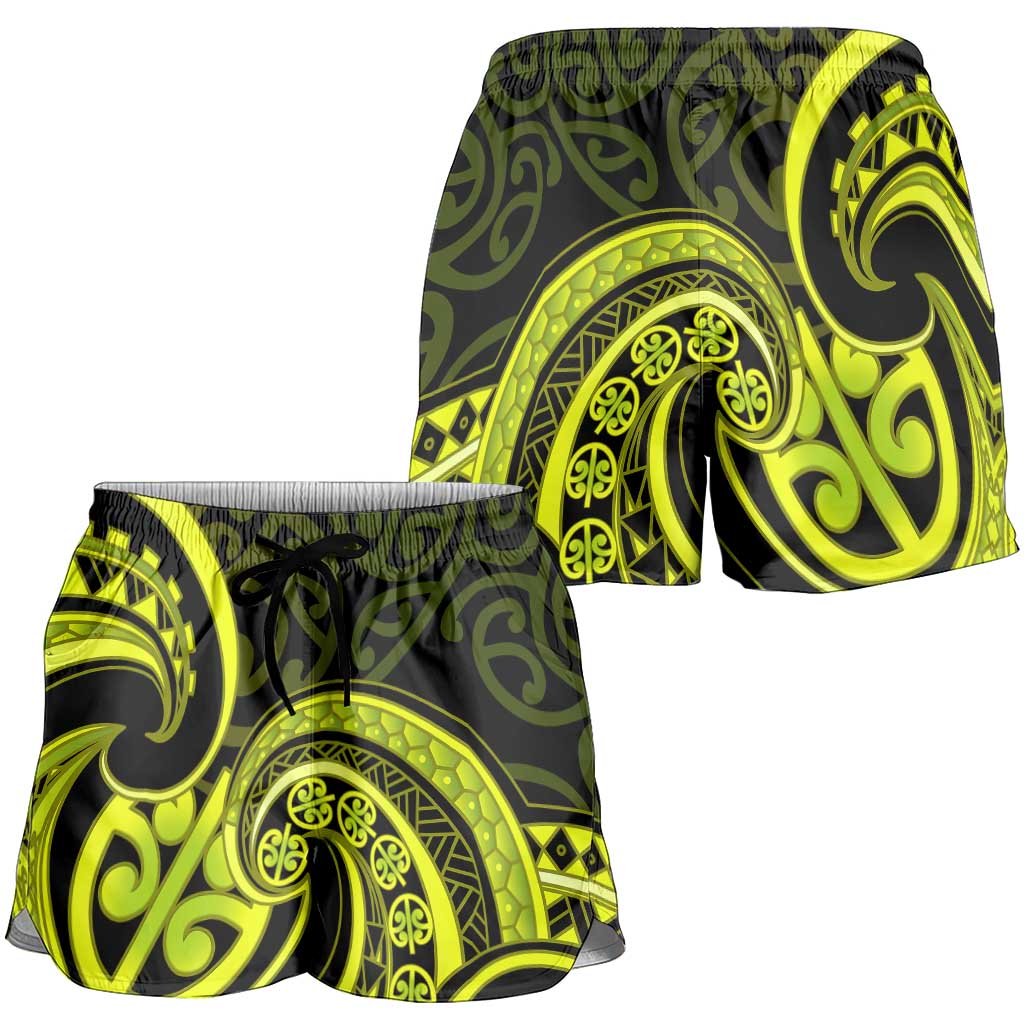Lime Green New Zealand Mangopare Shorts for Women Aotearoa Maori Koru Style LT14 - Polynesian Pride