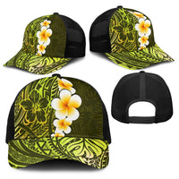 Lime Green Polynesia Baseball Net Cap Plumeria Tropical Leaves With Galaxy Polynesian Art LT14 - Polynesian Pride