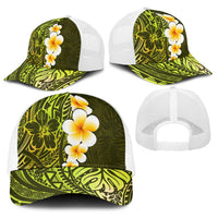 Lime Green Polynesia Baseball Net Cap Plumeria Tropical Leaves With Galaxy Polynesian Art LT14 - Polynesian Pride