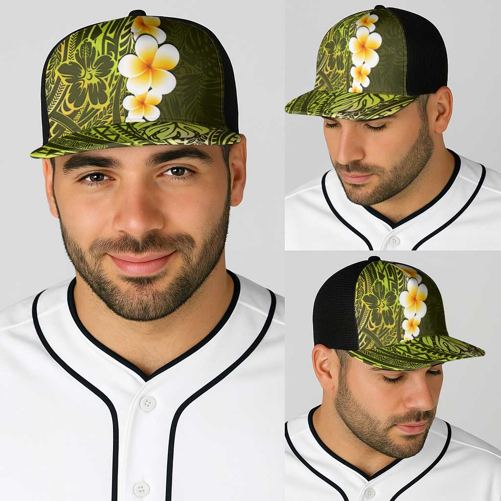 Lime Green Polynesia Baseball Net Cap Plumeria Tropical Leaves With Galaxy Polynesian Art LT14 - Polynesian Pride