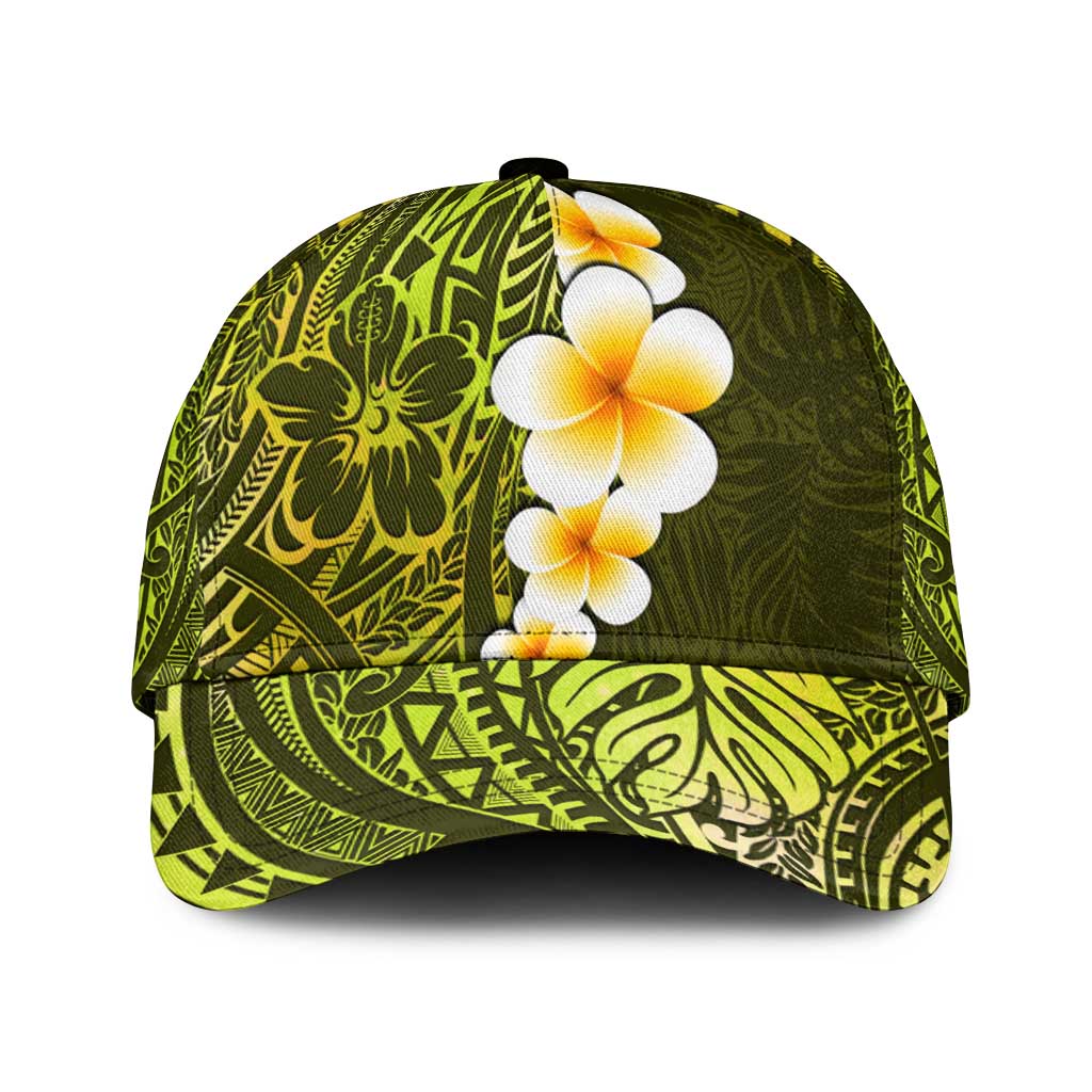 Lime Green Polynesia Classic Cap Plumeria Tropical Leaves With Galaxy Polynesian Art LT14 Universal Fit Lime Green - Polynesian Pride