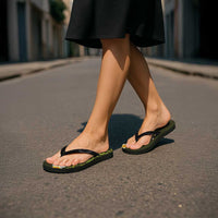 Lime Green Polynesia Flip Flops Plumeria Tropical Leaves Galaxy Polynesian Art - Polynesian Pride