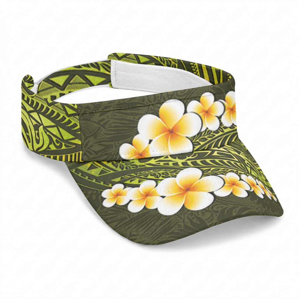 Lime Green Polynesia Sun Visor Cap Plumeria Tropical Leaves With Galaxy Polynesian Art LT14 Universal Fit Lime Green - Polynesian Pride