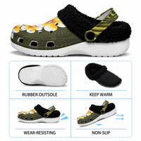 Lime Green Tropical Plumeria With Galaxy Polynesian Art Fleece Clogs