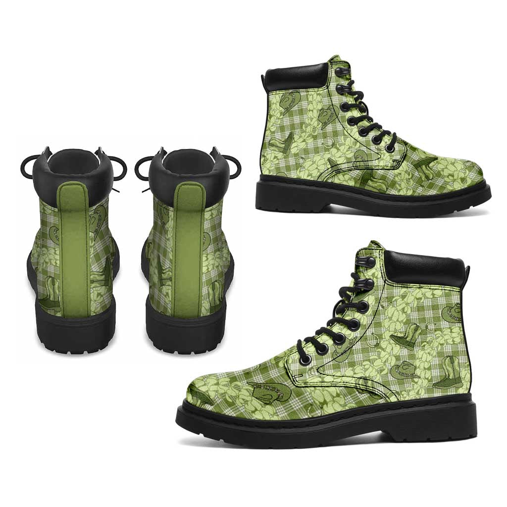 Lime Palaka Hawaii Cowboy All Season Boots Puakenikeni Lei Paniolo Papale Seamless Vibes LT14 - Polynesian Pride