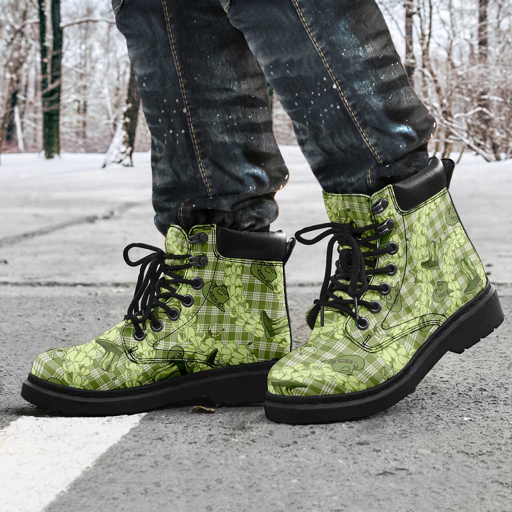 Lime Palaka Hawaii Cowboy All Season Boots Puakenikeni Lei Paniolo Papale Seamless Vibes LT14 - Polynesian Pride