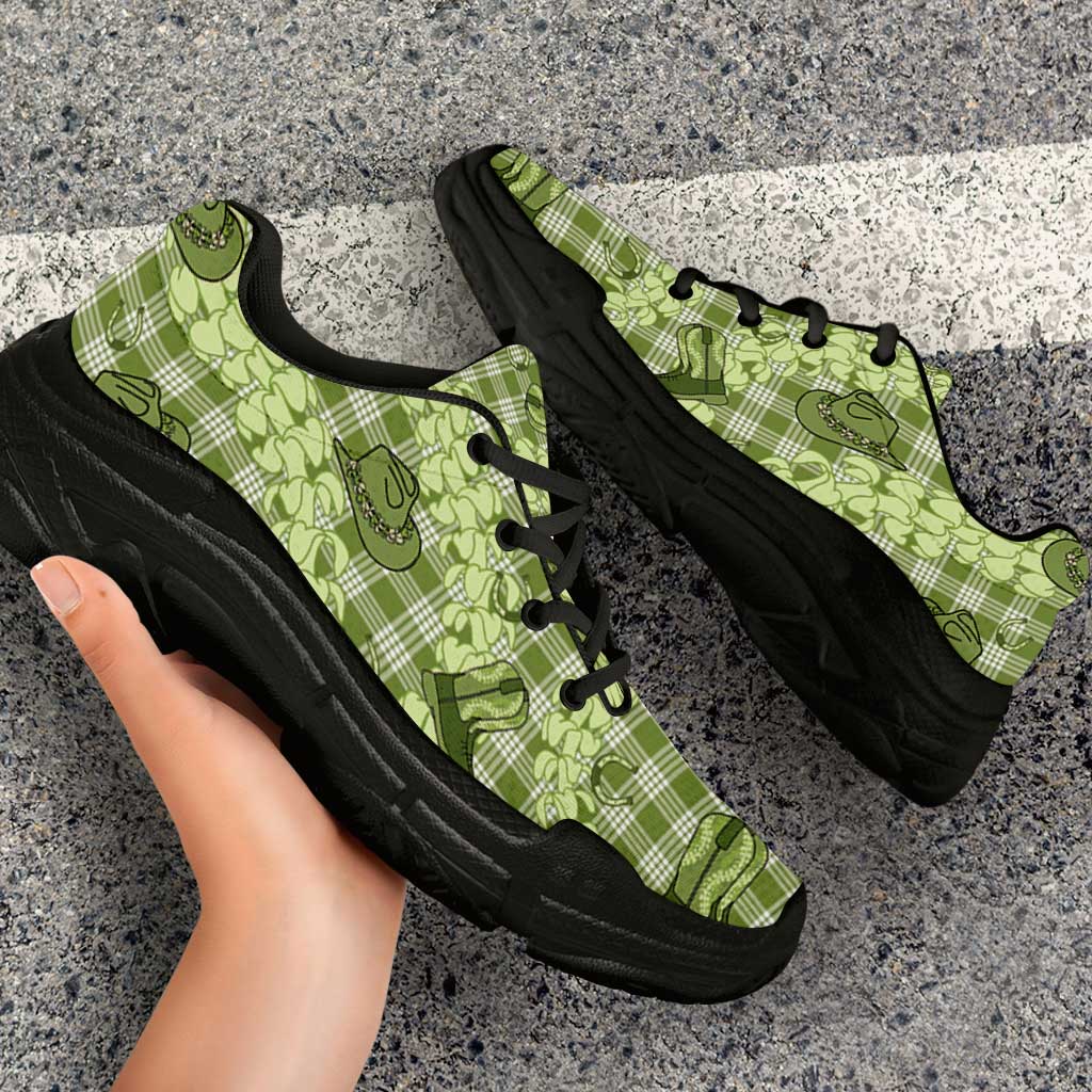 Lime Palaka Hawaii Cowboy Chunky Sneakers Puakenikeni Lei Paniolo Papale Seamless Vibes LT14 - Polynesian Pride