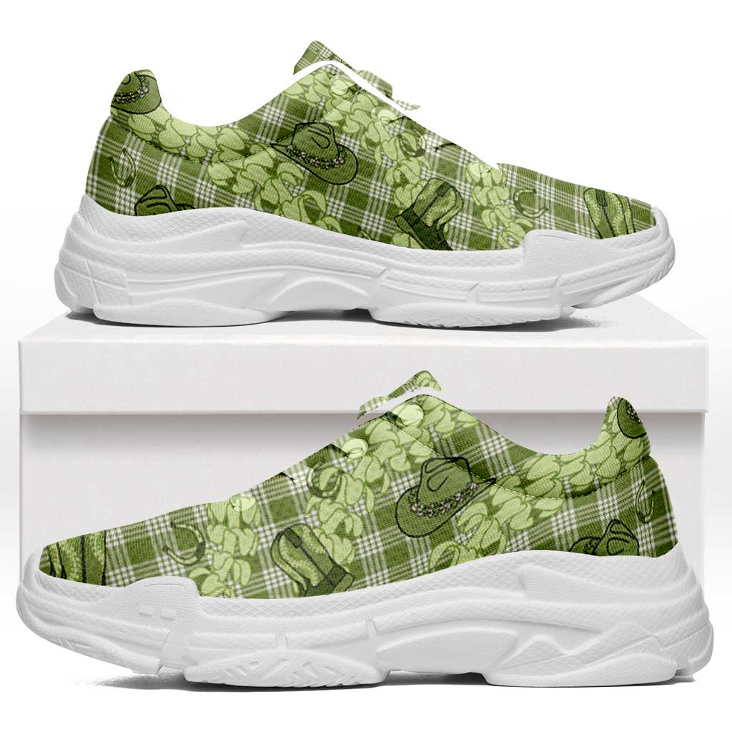 Lime Palaka Hawaii Cowboy Chunky Sneakers Puakenikeni Lei Paniolo Papale Seamless Vibes LT14 Lime - Polynesian Pride