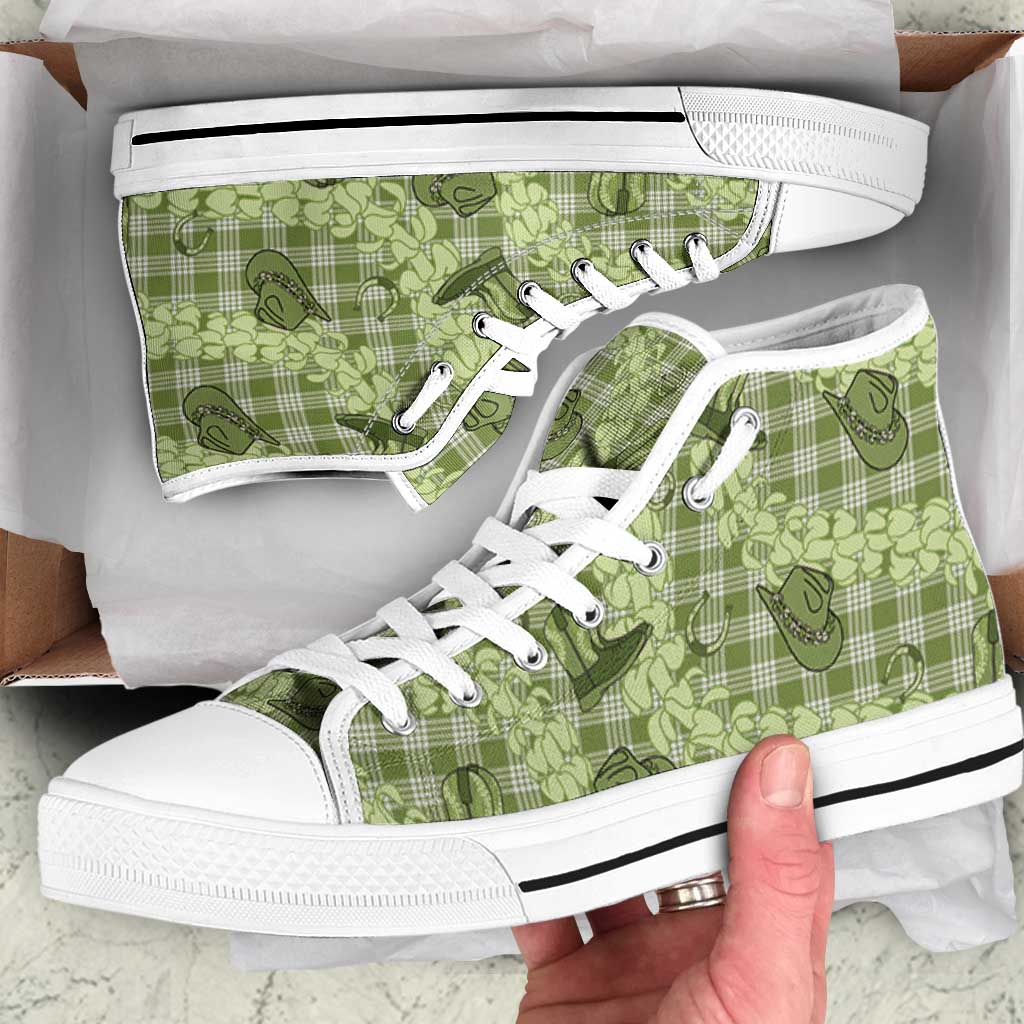 Lime Palaka Hawaii Cowboy High Top Shoes Puakenikeni Lei Paniolo Papale Seamless Vibes LT14 Lime - Polynesian Pride