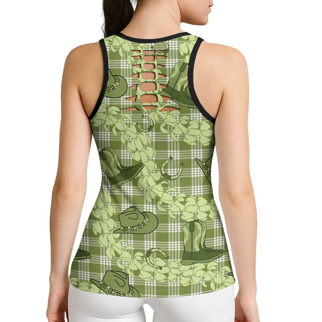 Lime Palaka Hawaii Cowboy Hollow Tank Top Puakenikeni Lei Paniolo Papale Seamless Vibes LT14 - Polynesian Pride