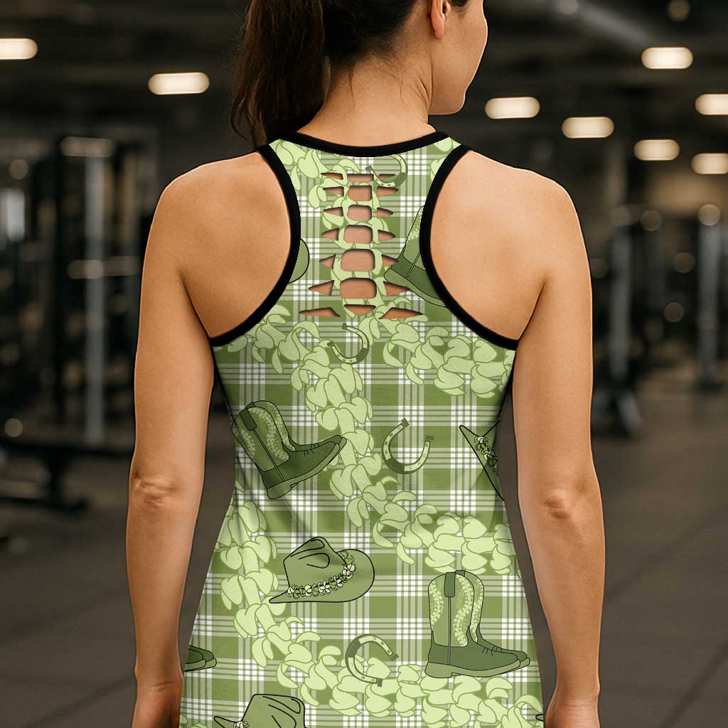 Lime Palaka Hawaii Cowboy Hollow Tank Top Puakenikeni Lei Paniolo Papale Seamless Vibes LT14 - Polynesian Pride