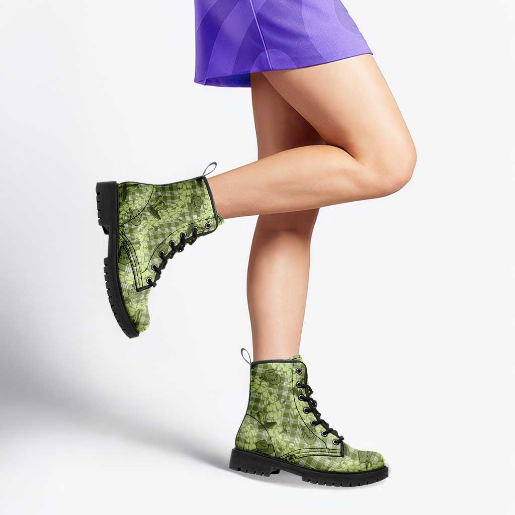 Lime Palaka Hawaii Cowboy Leather Boots Puakenikeni Lei Paniolo Papale Seamless Vibes - Polynesian Pride