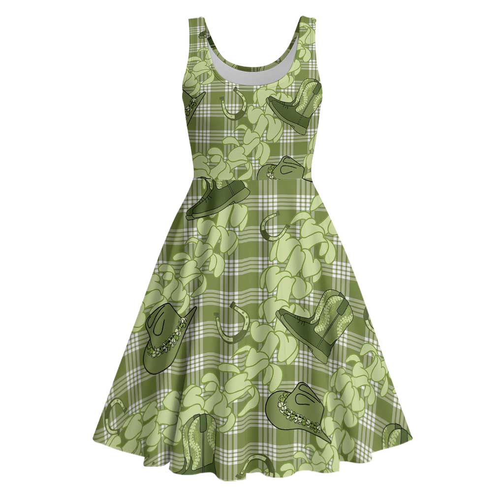 Lime Palaka Hawaii Cowboy Midi Dress Puakenikeni Lei Paniolo Papale Seamless Vibes LT14 Lime - Polynesian Pride