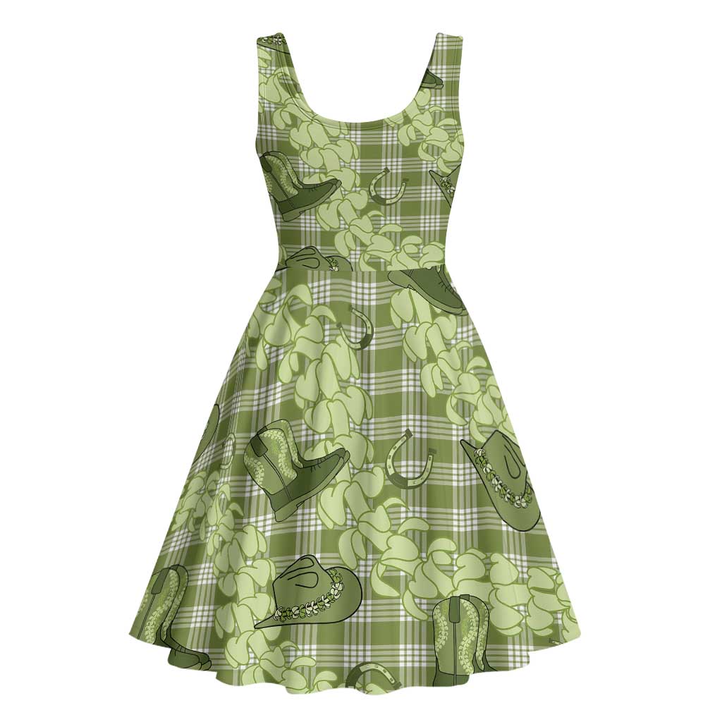 Lime Palaka Hawaii Cowboy Midi Dress Puakenikeni Lei Paniolo Papale Seamless Vibes LT14 - Polynesian Pride