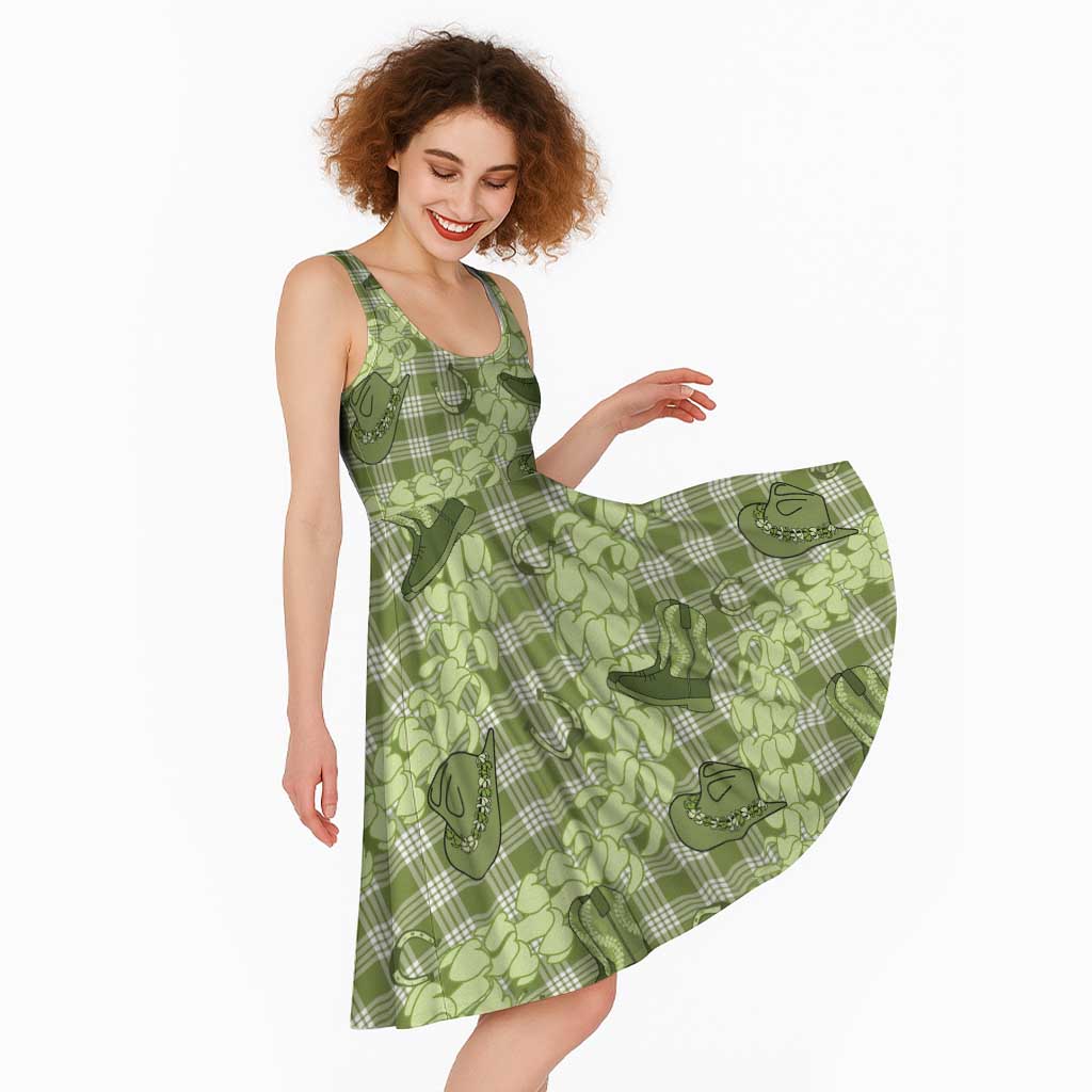Lime Palaka Hawaii Cowboy Midi Dress Puakenikeni Lei Paniolo Papale Seamless Vibes LT14 - Polynesian Pride