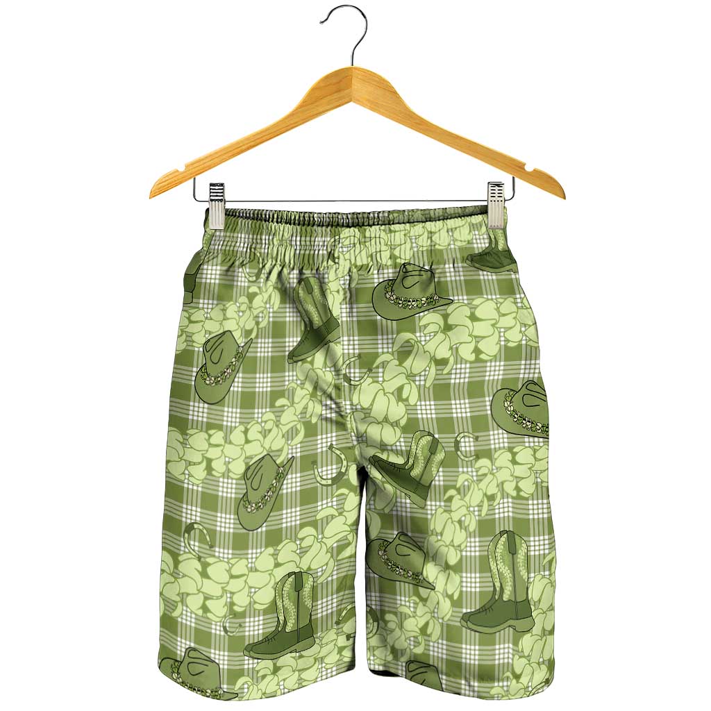 Lime Palaka Hawaii Cowboy Shorts for Men Puakenikeni Lei Paniolo Papale Seamless Vibes LT14 - Polynesian Pride