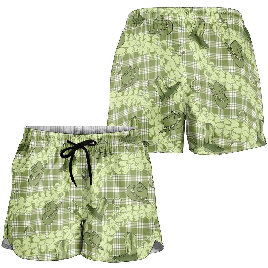 Lime Palaka Hawaii Cowboy Shorts for Women Puakenikeni Lei Paniolo Papale Seamless Vibes LT14 - Polynesian Pride