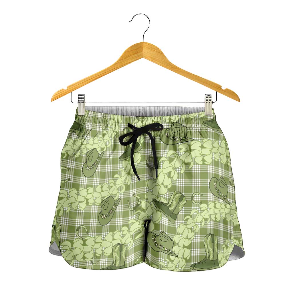Lime Palaka Hawaii Cowboy Shorts for Women Puakenikeni Lei Paniolo Papale Seamless Vibes LT14 - Polynesian Pride