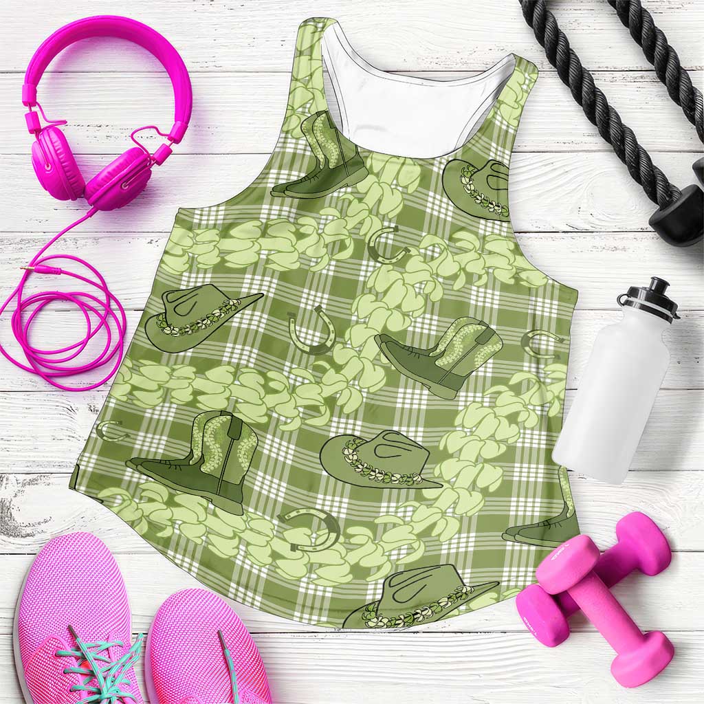 Lime Palaka Hawaii Cowboy Women Racerback Tank Puakenikeni Lei Paniolo Papale Seamless Vibes LT14 Lime - Polynesian Pride