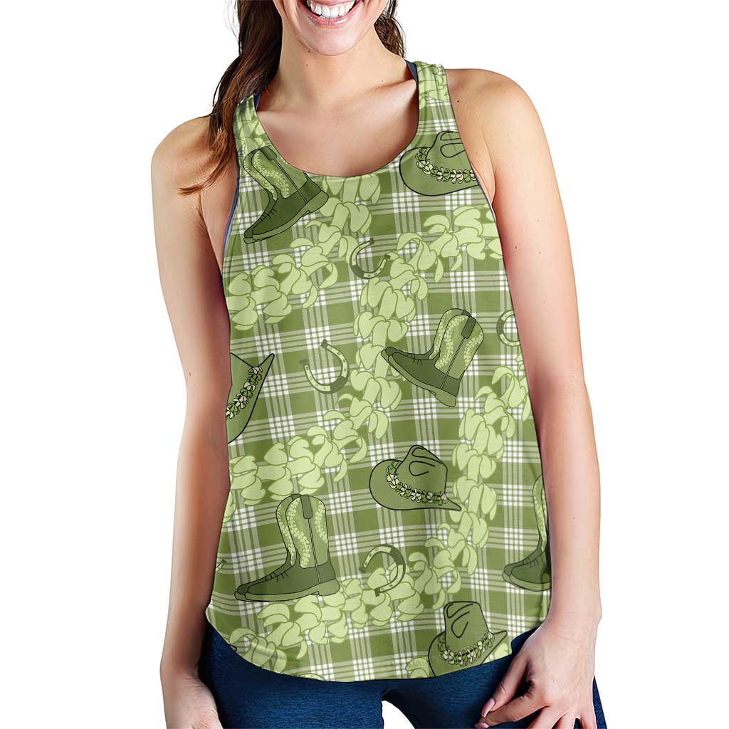 Lime Palaka Hawaii Cowboy Women Racerback Tank Puakenikeni Lei Paniolo Papale Seamless Vibes LT14 - Polynesian Pride
