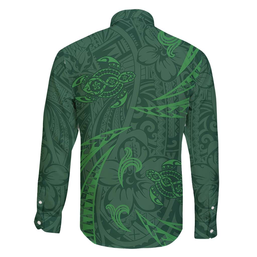 Polynesian Tribal Green Family Matching Off Shoulder Maxi Dress and Hawaiian Shirt Turtle Tattoo LT05 - Polynesian Pride